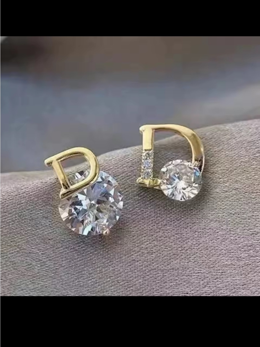 Gold Letter D Crystal Stud Earrings - Elegant Gold and Clear Jewelry
